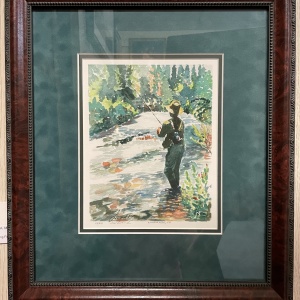 framed watercolor of a fisherman