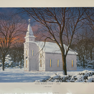historical Nimmo Methodist Church in snow
