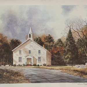 historic church with forest and graveyard