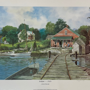 painting of old store by dock