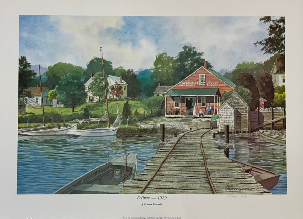 painting of old store by dock