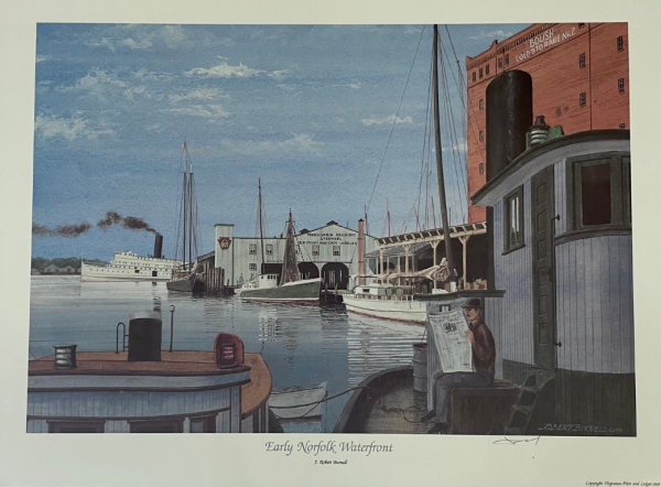 historic Norfolk, Virginia docks, boats, warehouses