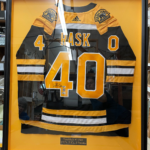 Framed and mounted Bruins hockey jersey