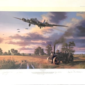 b-17 bomber flying over field